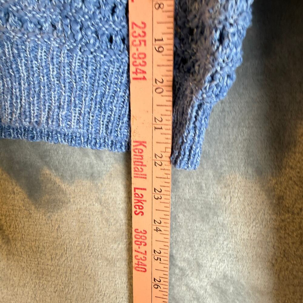 Lulu’s Blue Crochet Knit Cardigan Button Front Lightweight Sweater Medium - Picture 7 of 8